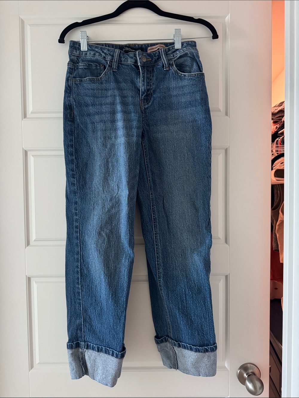 BCBGeneration Mid-Rise Cuffed Straight Jeans in Denim Blue